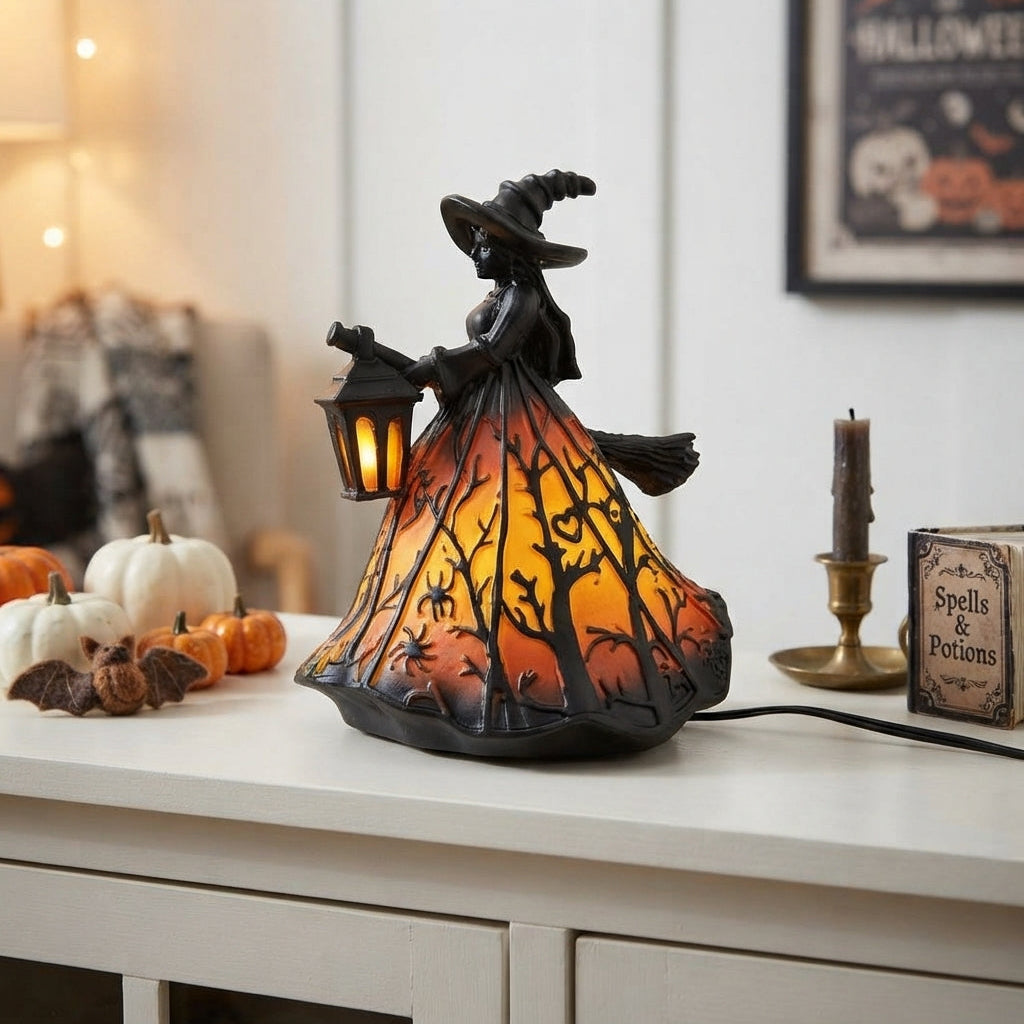 Hexen-Dekoleuchte mit Laterne – stimmungsvolles LED-Licht für Herbst – Homena