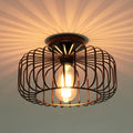 Black ceiling lamp with a round metal shade and E27 socket