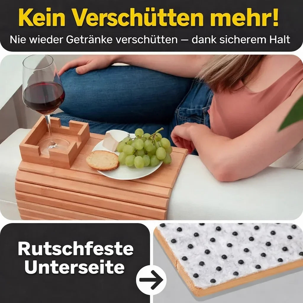 Bambus Tablett für Sofa-Armlehne – Getränke- und Snackhalter