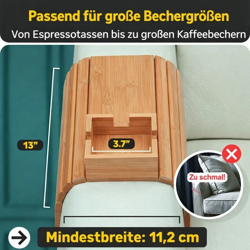 Bambus Tablett für Sofa-Armlehne – Getränke- und Snackhalter