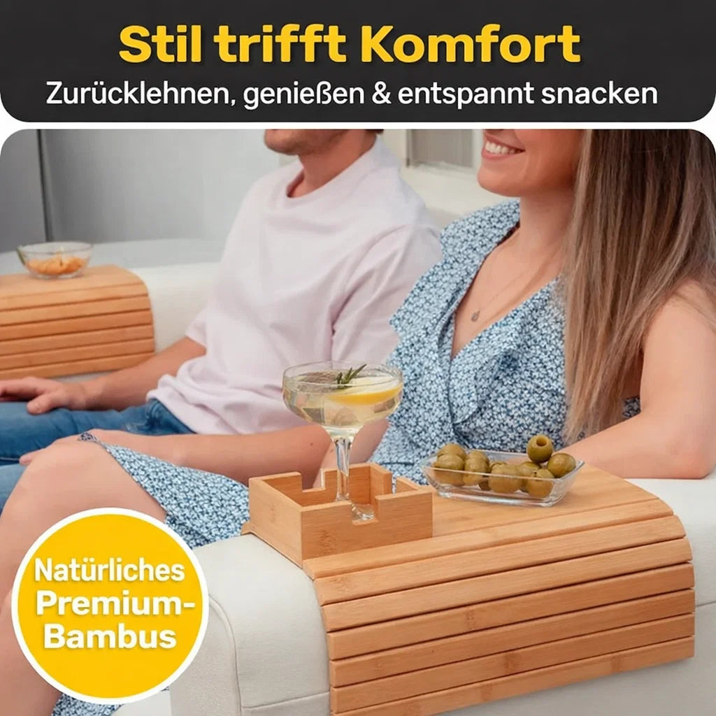 Bambus Tablett für Sofa-Armlehne – Getränke- und Snackhalter