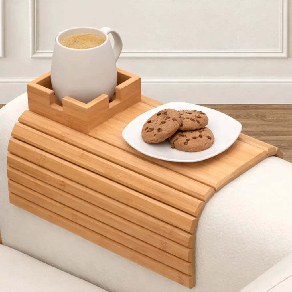 Bambus Tablett für Sofa-Armlehne – Getränke- und Snackhalter