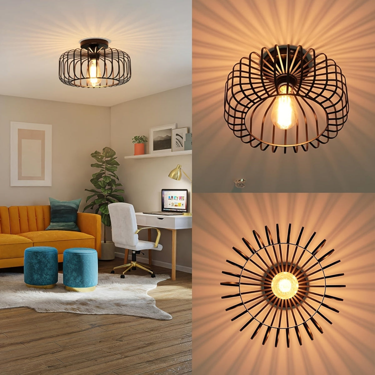 Black ceiling lamp with a round metal shade and E27 socket