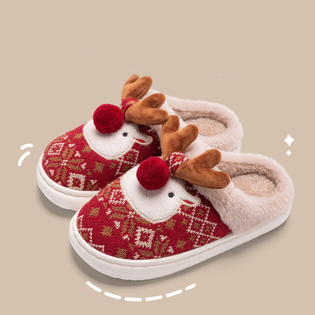 Weihnachts-Hausschuhe mit besticktem Obermaterial und Antirutschsohle
