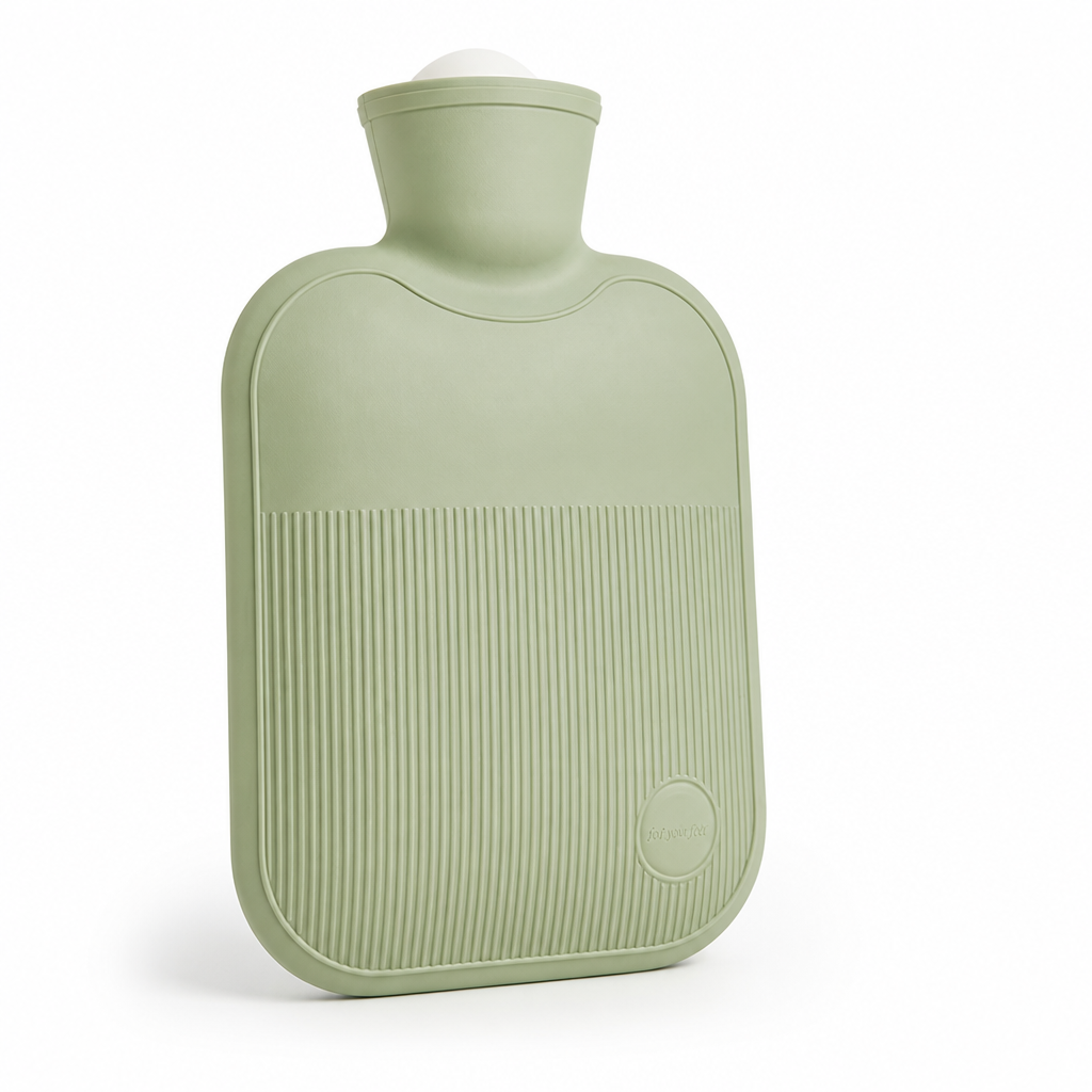 2-liter hot water bottle with a soft fleece cover and leak protection