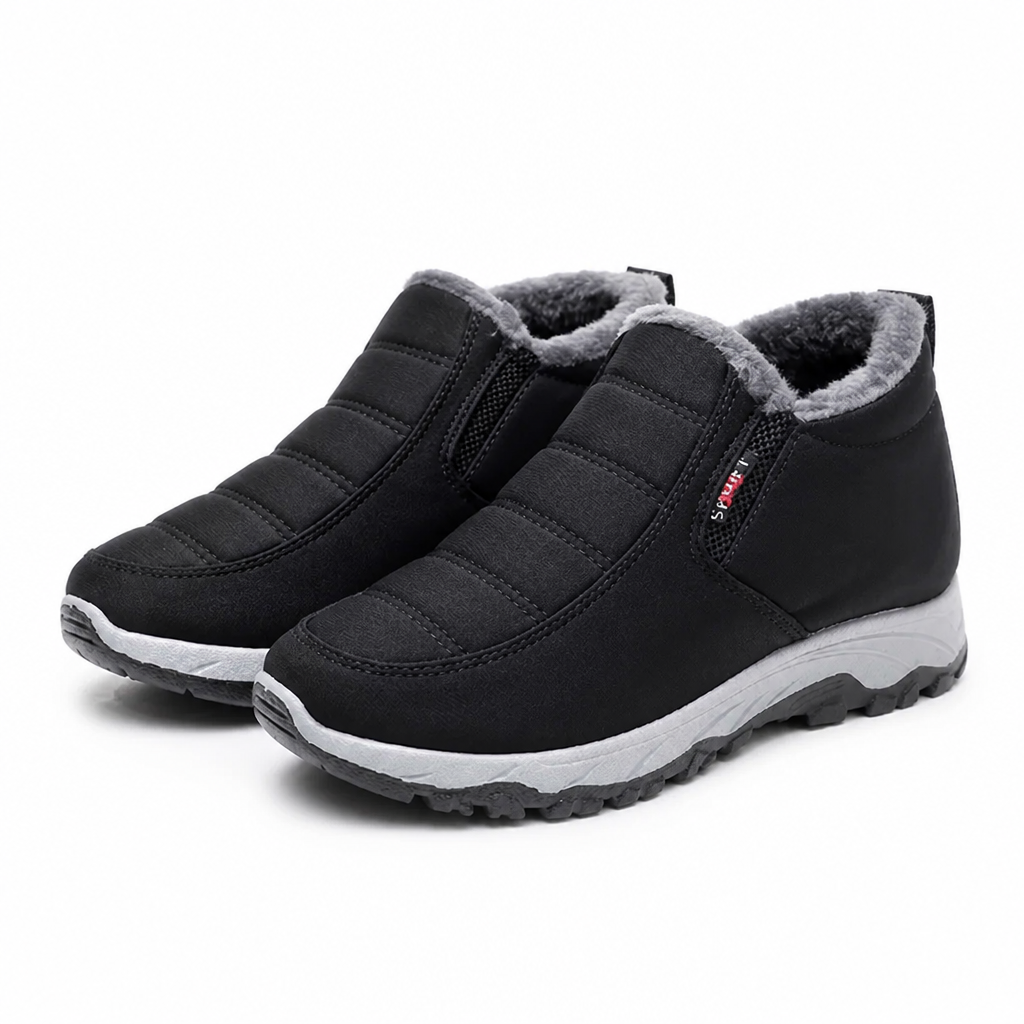 Lined women's winter boots for slipping on, water-repellent