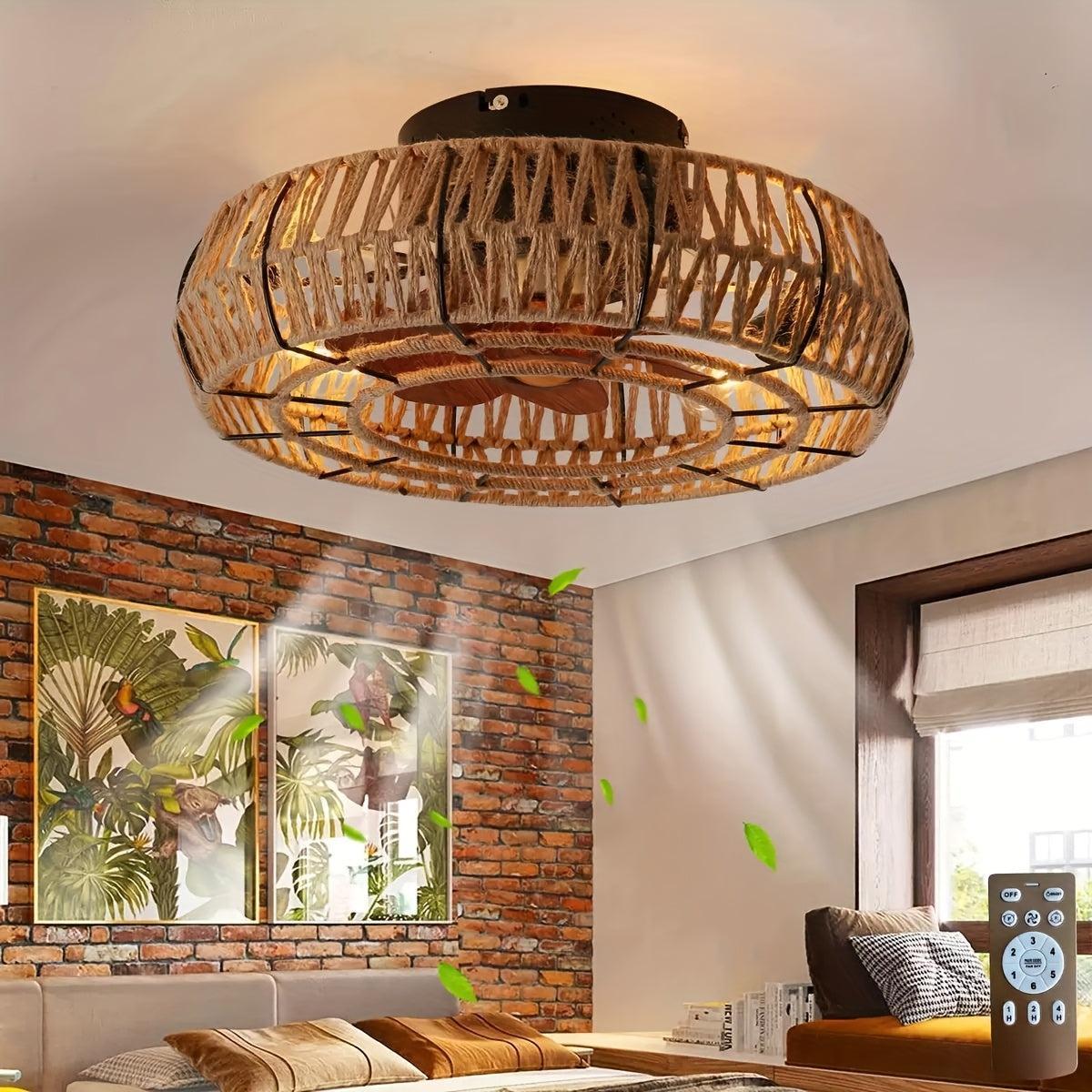 Ceiling fan with rattan shade – vintage style and lighting