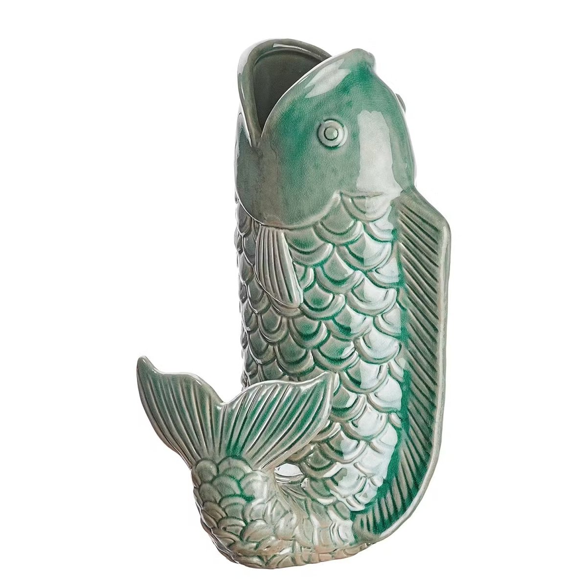 Vase in Koi-Fisch-Form aus Steingut – dekoratives Kunstobjekt