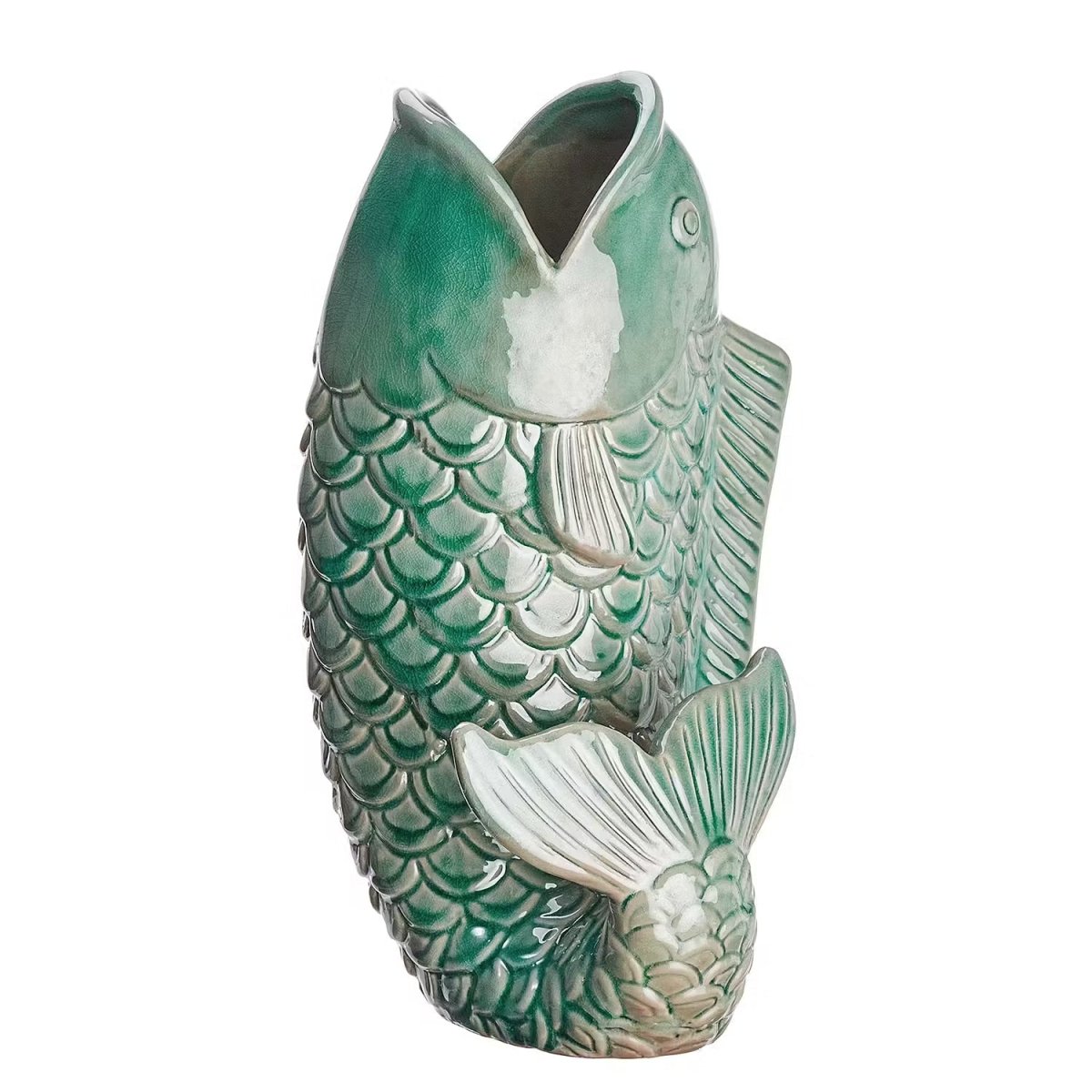 Vase in Koi-Fisch-Form aus Steingut – dekoratives Kunstobjekt