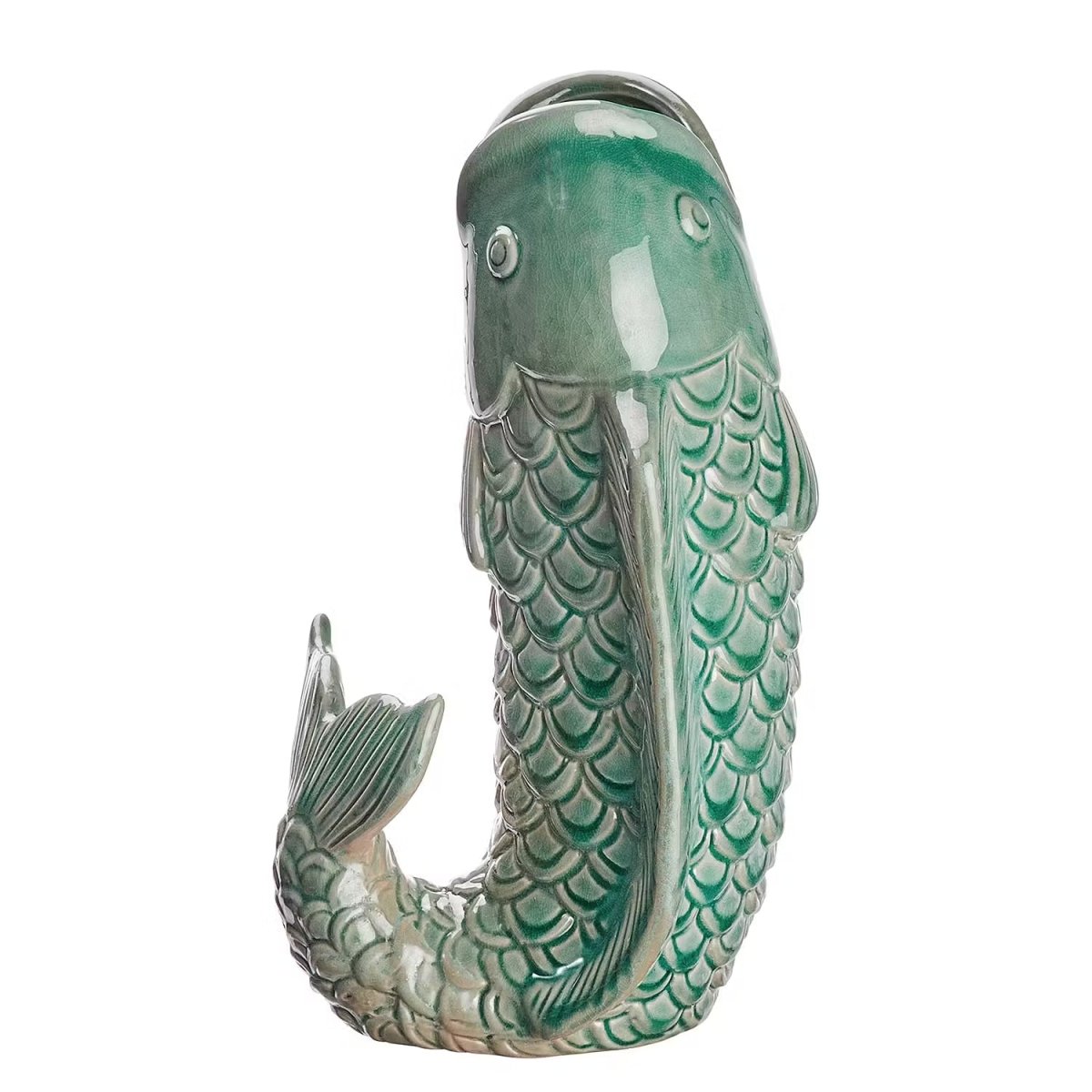 Vase in Koi-Fisch-Form aus Steingut – dekoratives Kunstobjekt