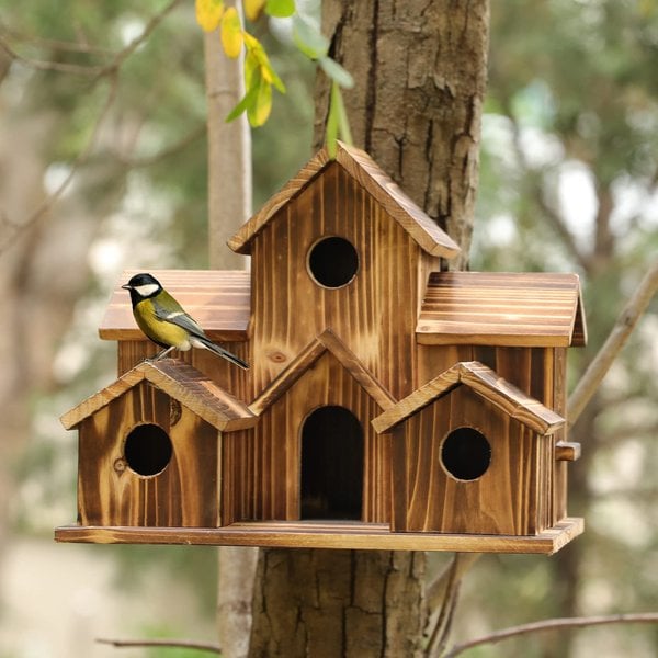 Vogelhaus aus Holz mit 6 Eingängen für Garten und Balkon