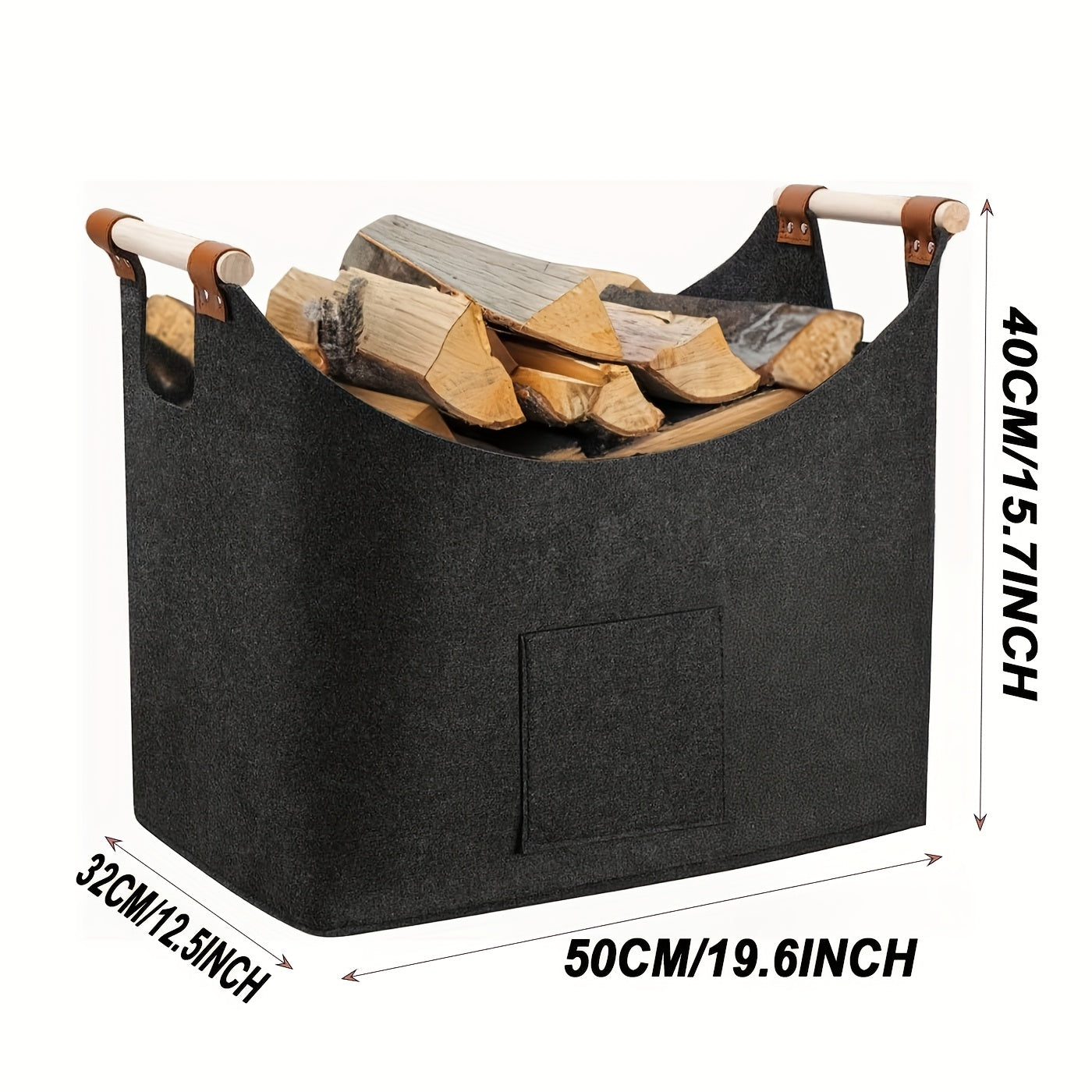 Faltbarer Kaminholzkorb aus Filz mit Holzgriffen – 55 Liter