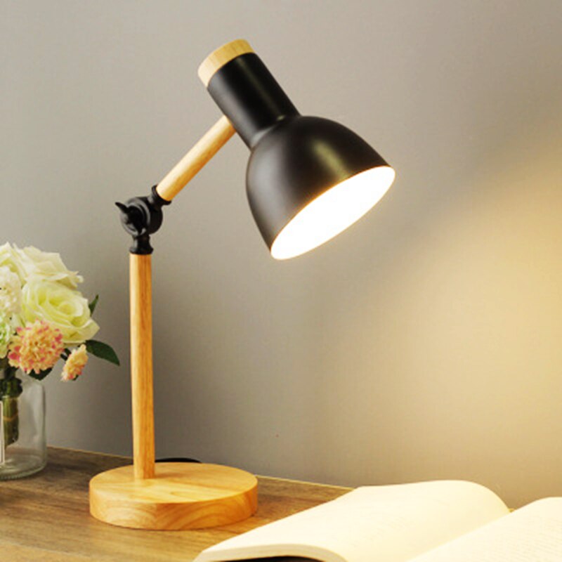 Schreibtischlampe aus Holz mit verstellbarem Arm und Touch-Steuerung