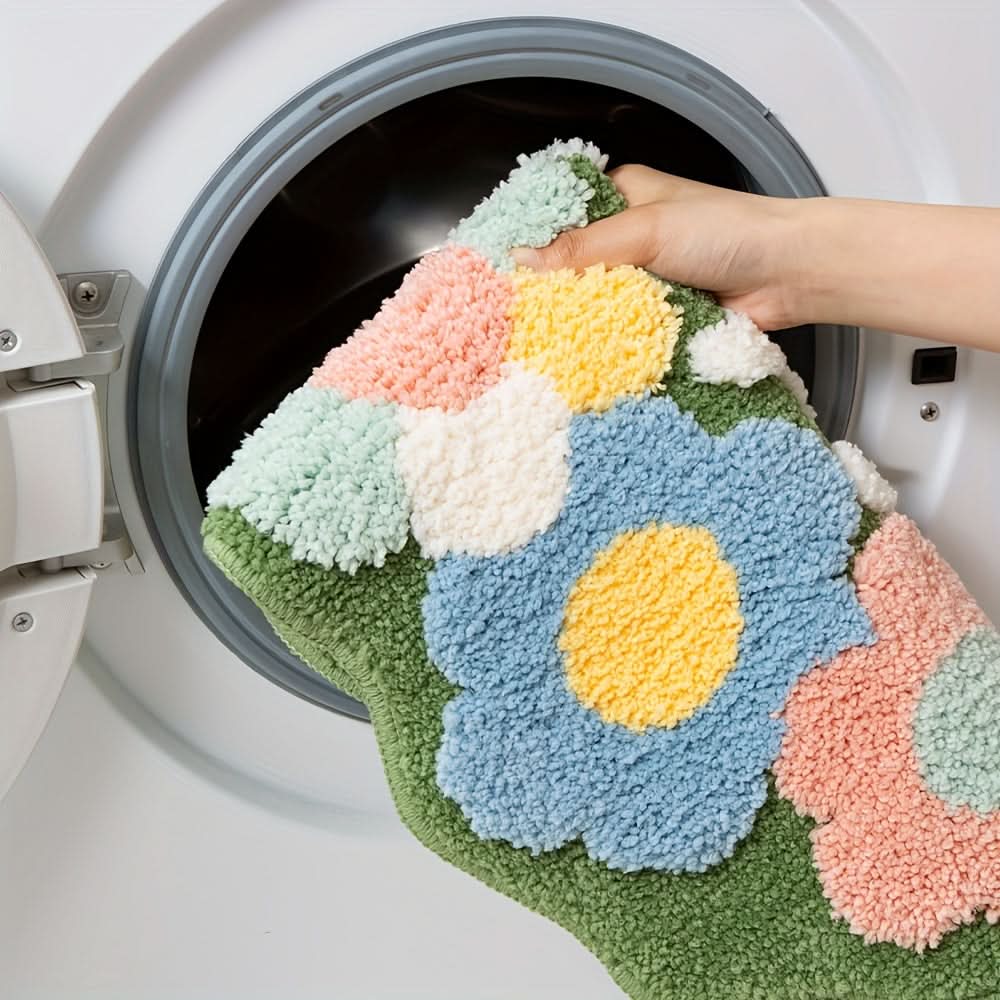 Absorbent bath mat with floral pattern - non-slip & soft
