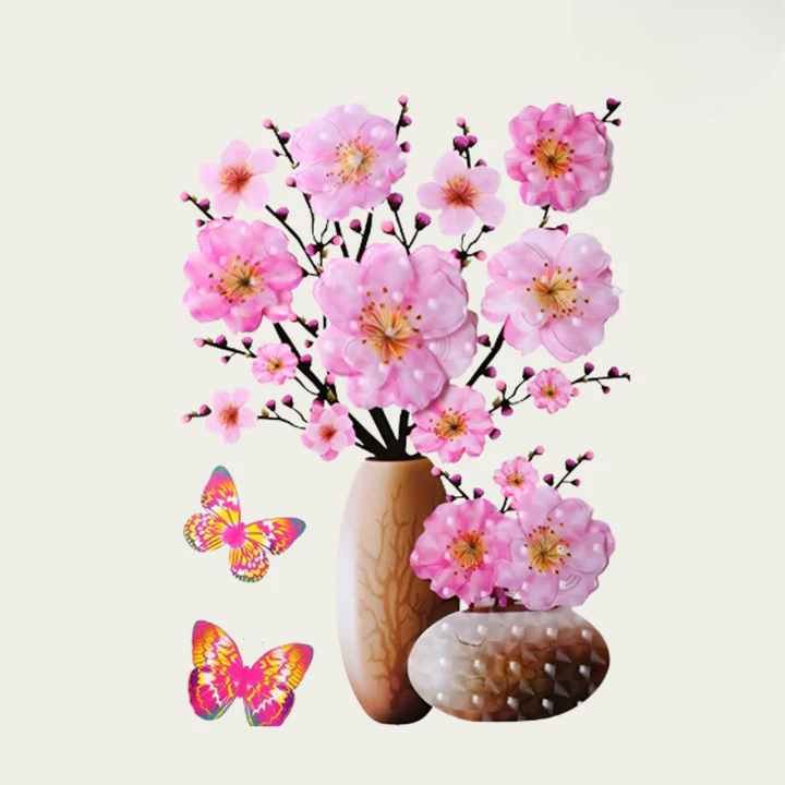 Blumen-Wandsticker mit Schmetterlingen – Selbstklebende Raumdekoration zum Abziehen und Aufkleben product image 2