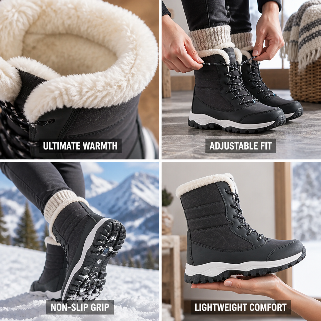 Lined winter boots with lacing - warm down to -40 °C