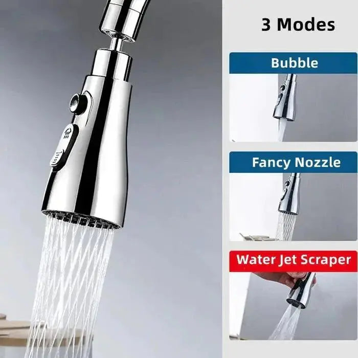 360° Wasserhahn Aufsatz mit 3 Modi Filter showing bubble fancy nozzle modes