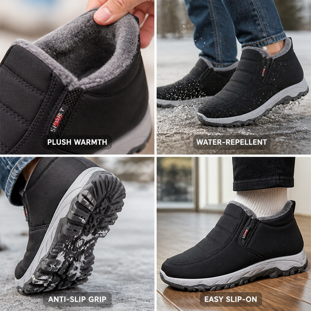 Lined women's winter boots for slipping on, water-repellent