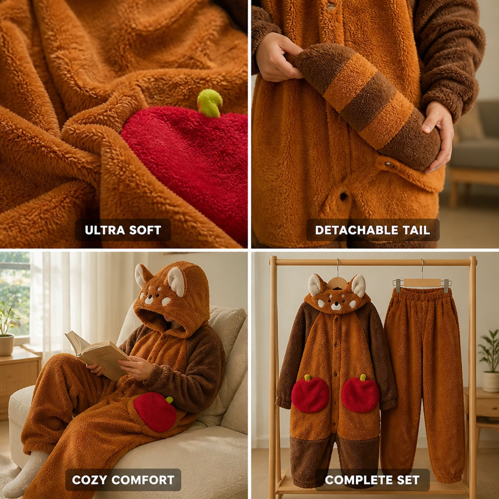 Cozy hooded bathrobe with detachable tail made of polyester