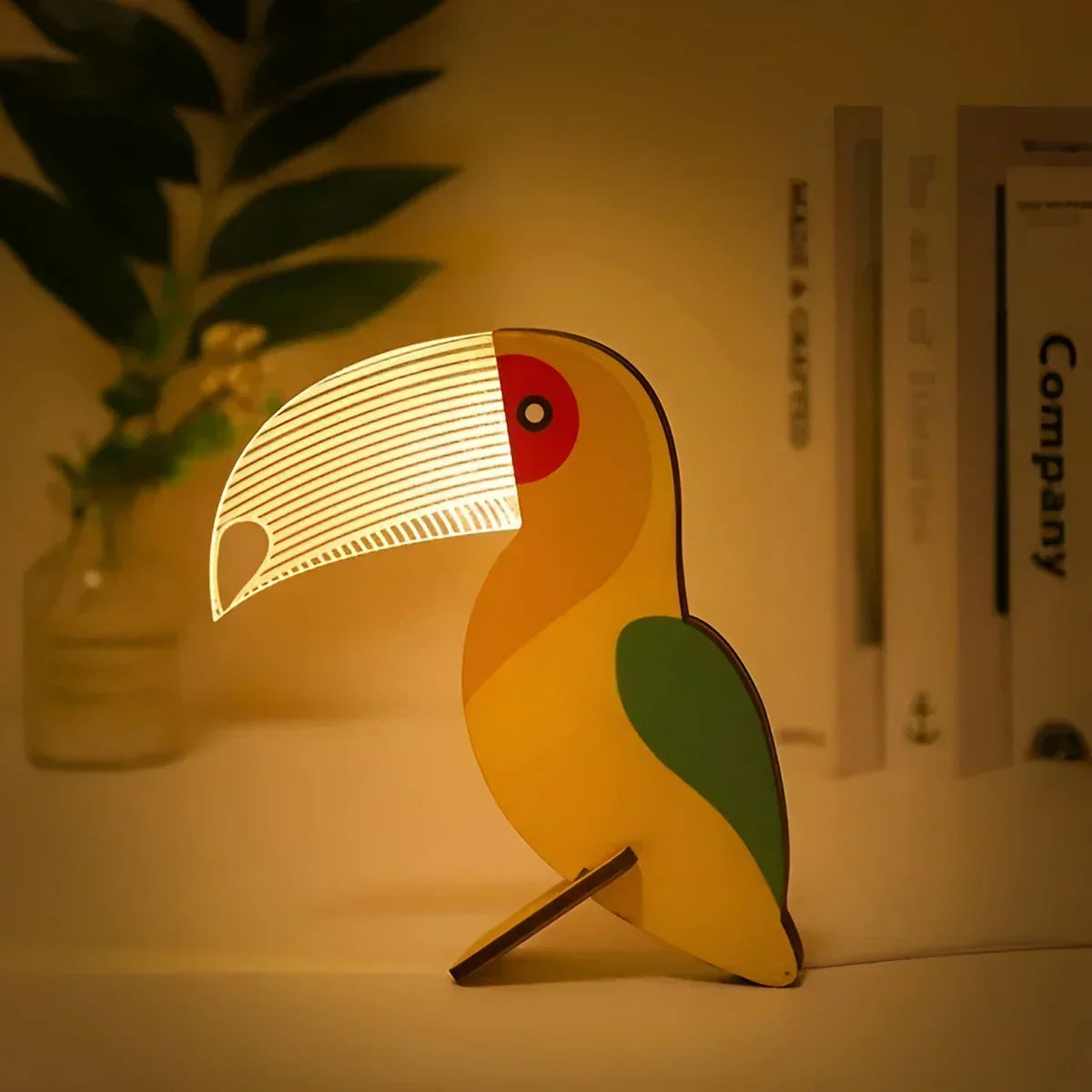 Wooden table lamp with an animal motif - warm LED light