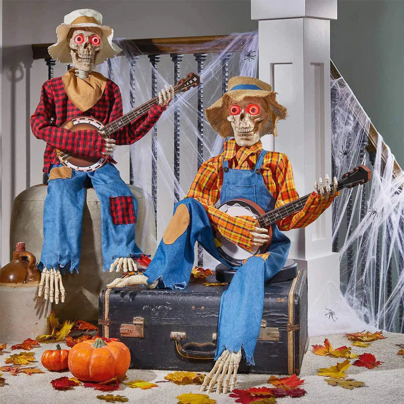 Animierte Halloween Skelette mit Banjo - Bewegungssensor Dekoration