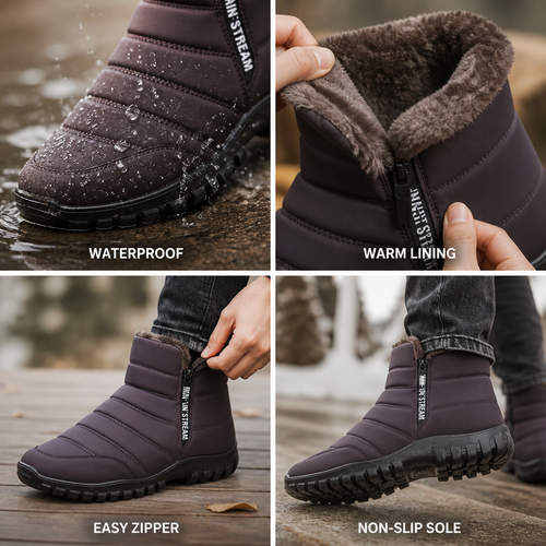 Waterproof winter ankle boots with platform sole and zipper