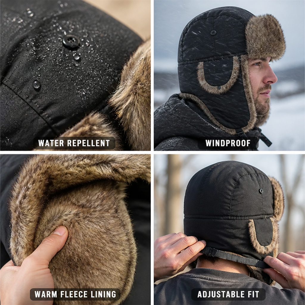 Trapper hat with faux fur lining - windproof and water-repellent
