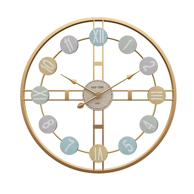 Large vintage wall clock with Roman numerals and metal frame