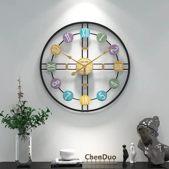 Large vintage wall clock with Roman numerals and metal frame