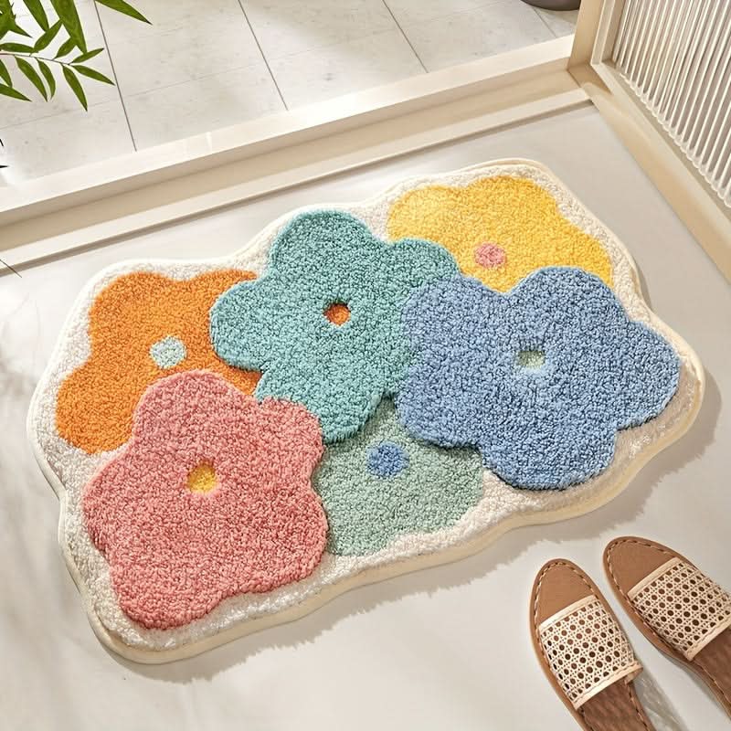 Absorbent bath mat with floral pattern - non-slip & soft