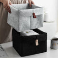 Felt Storage Box with Leather Handle and Foldable Lid