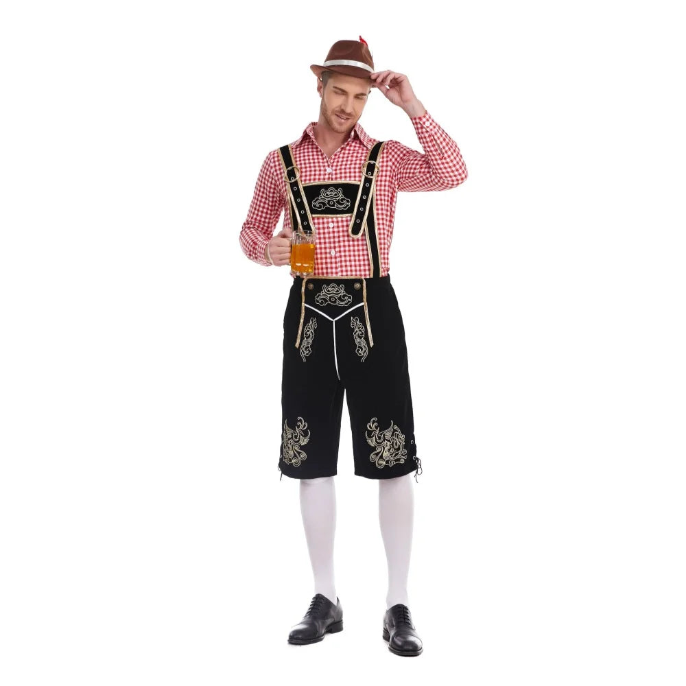 Bayerisches Lederhosen-Kostüm 3-teilig mit Hosenträger und Hut