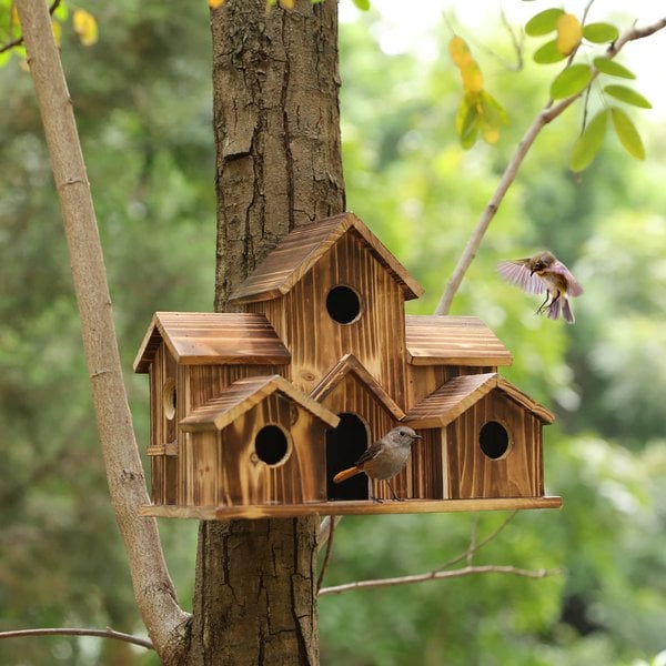 Vogelhaus aus Holz mit 6 Eingängen für Garten und Balkon