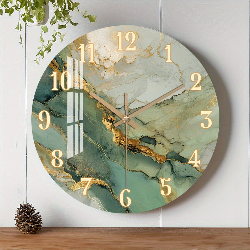 Runde Wanduhr aus Holz mit leisem Uhrwerk und Marmormotiv