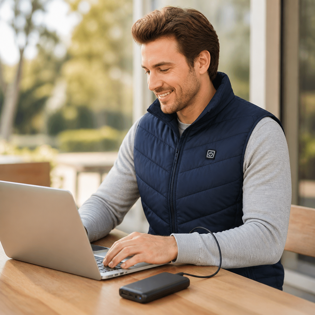 Heated vest with 9 heating zones – USB-powered, windproof and water-repellent