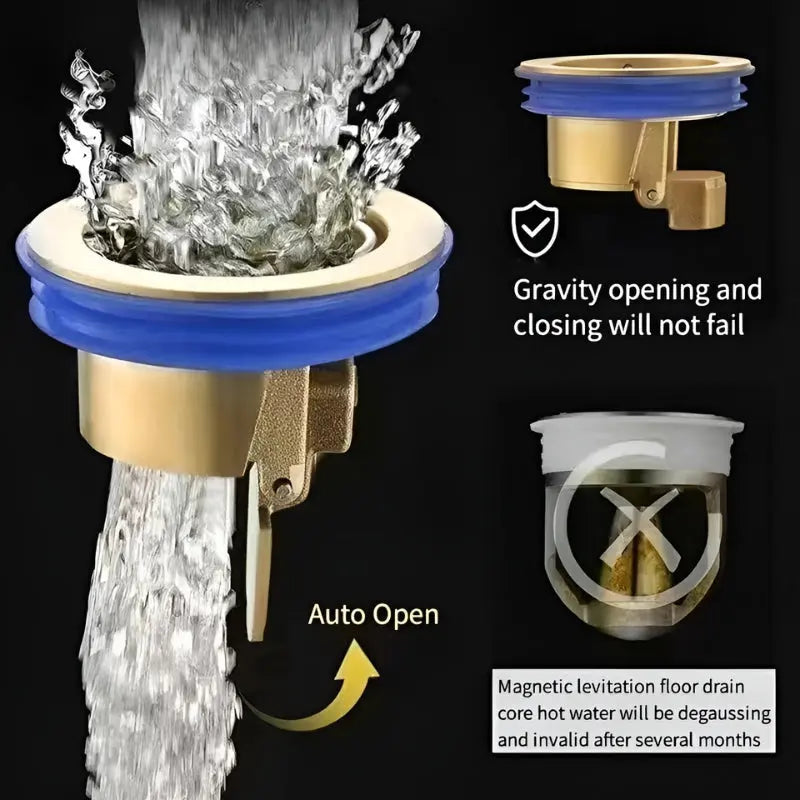 Abfluss Stopfen mit Haarfilter automatische Öffnungsfunktion und Wasserstrom dargestellt
