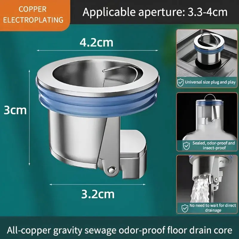 Abfluss Stopfen mit Haarfilter Kupfer-Beschichtung 4,2cm Durchmesser mit Installationshinweisen