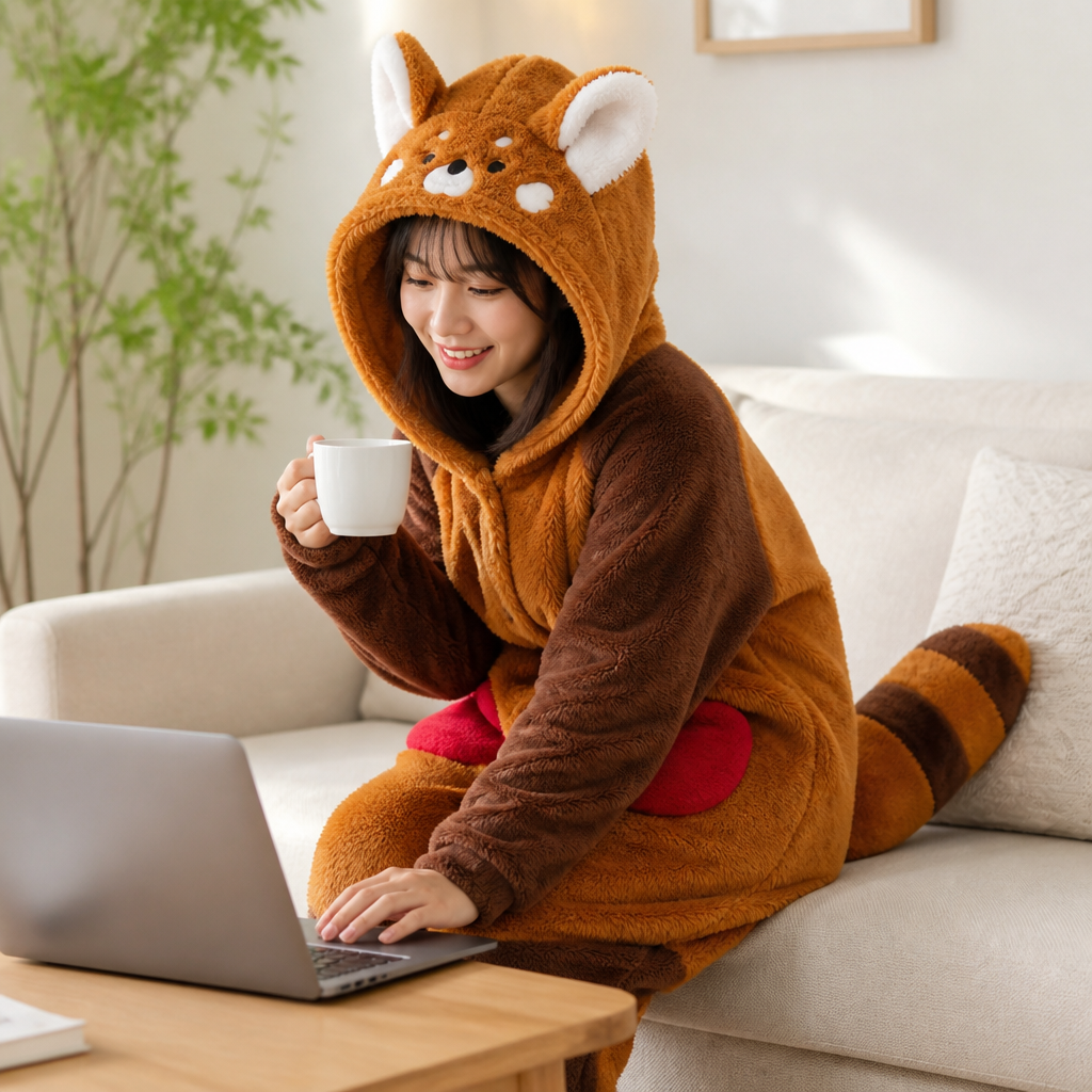 Cozy hooded bathrobe with detachable tail made of polyester