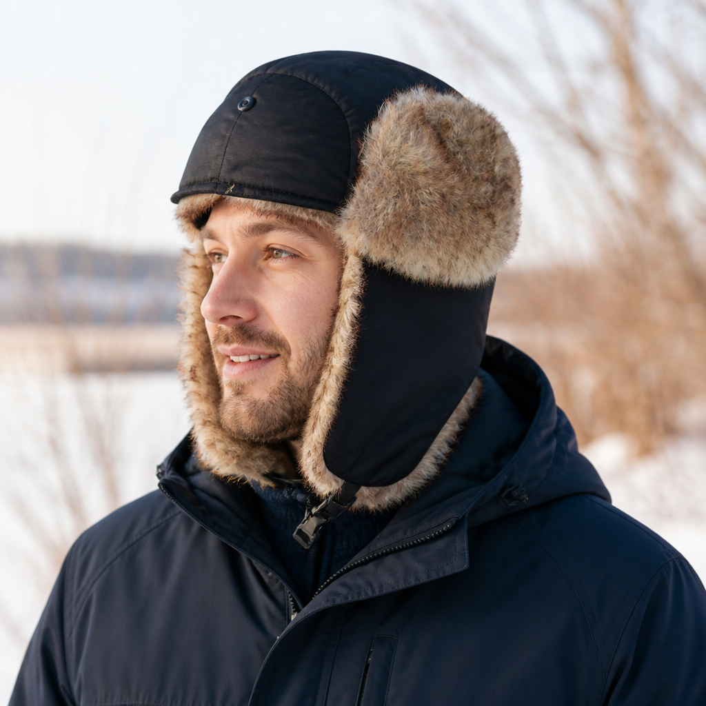 Trapper hat with faux fur lining - windproof and water-repellent