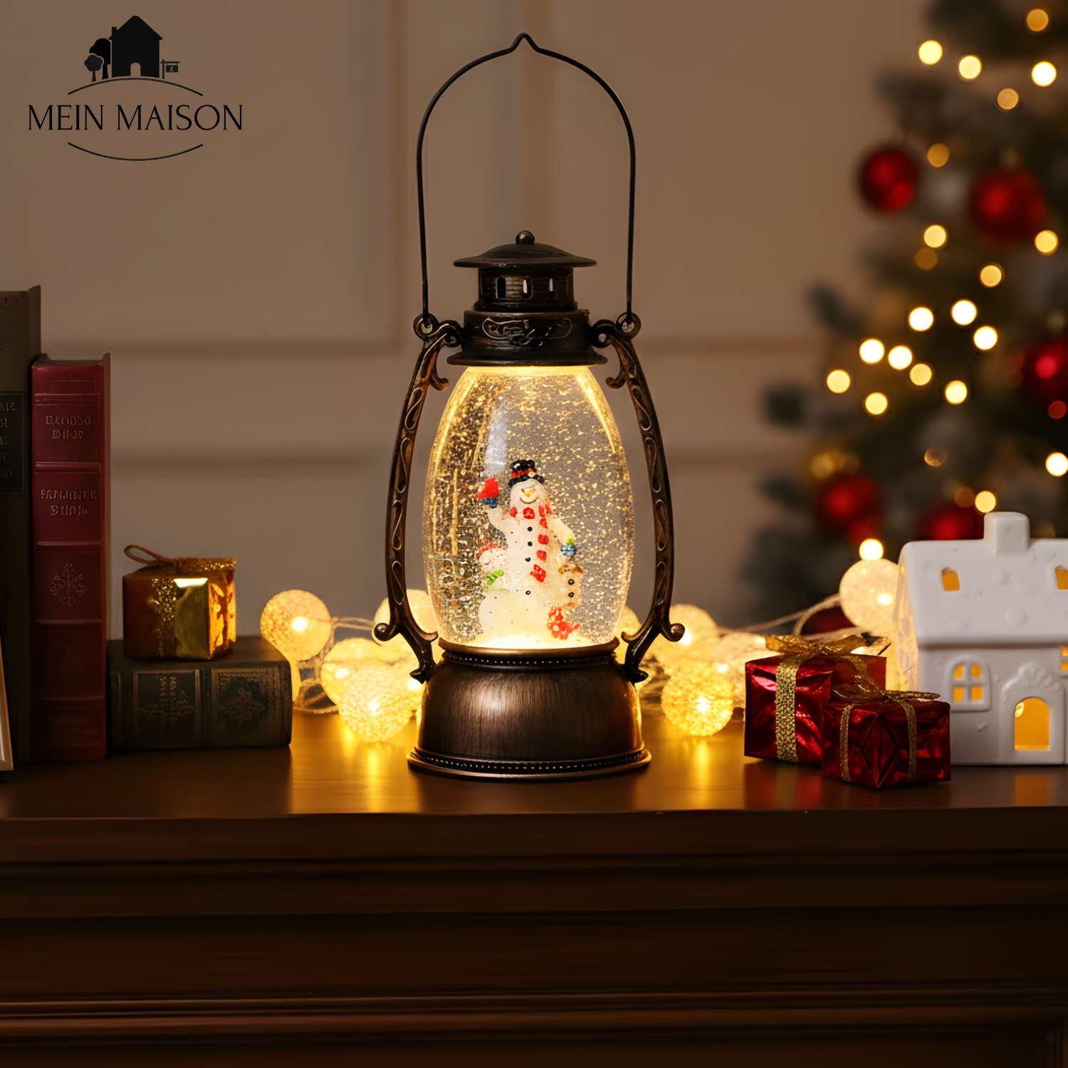 Weihnachts-Schneekugel mit Spieluhr, LED-Licht und Schneefall
