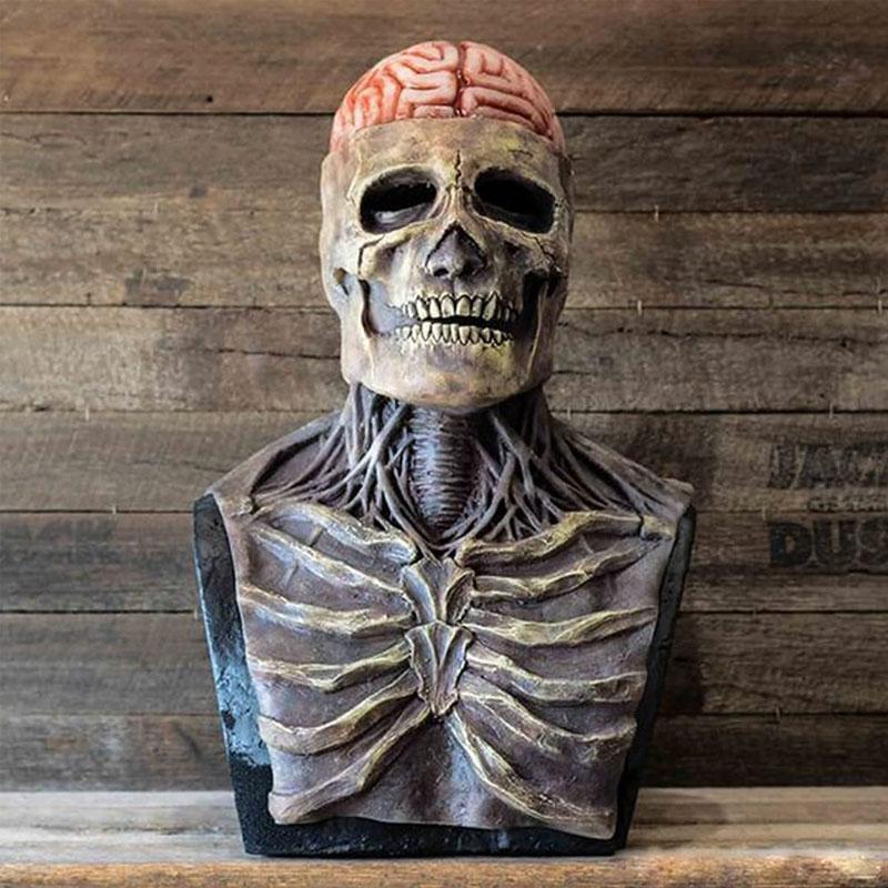 Latex Totenkopf Maske mit Gehirn – Realistische Halloween Horrormaske