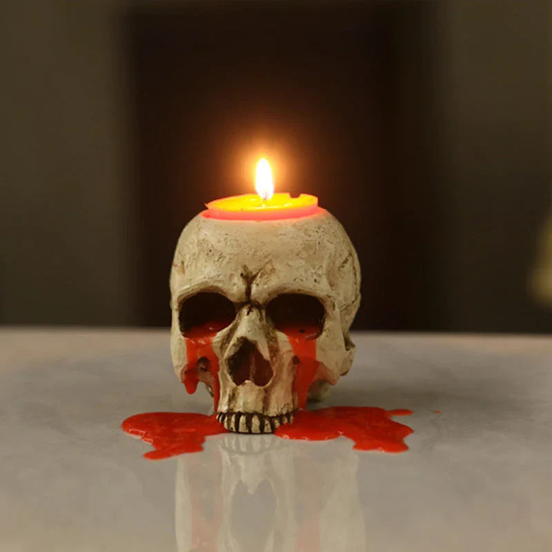 Kerzenhalter aus Harz – Schädel Deko für Halloween & Gothic