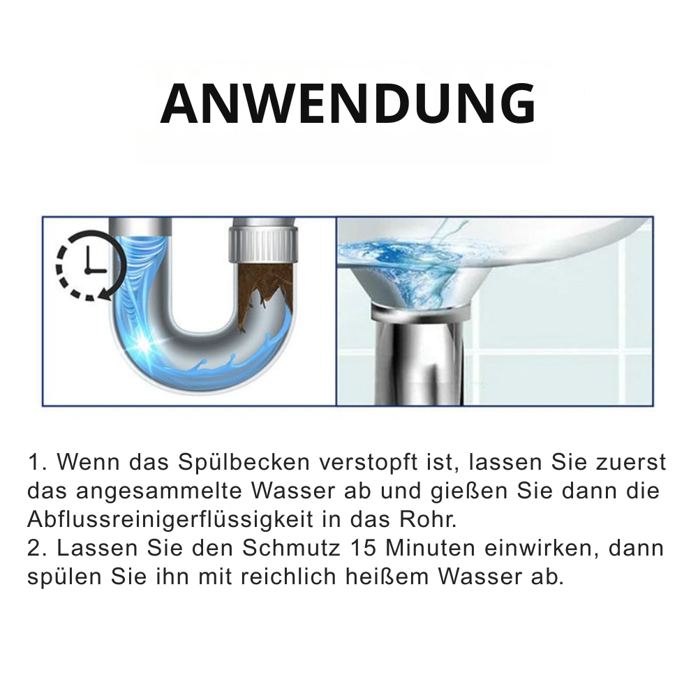 German instructions for Abflussreiniger drain cleaner application in pipes