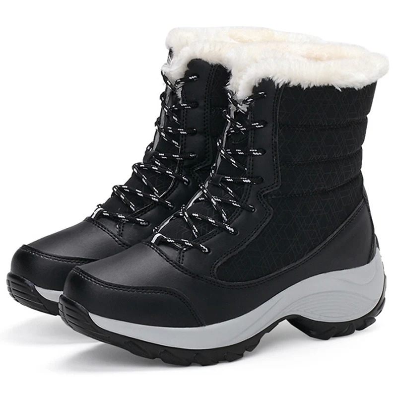 Women's waterproof winter boots with lining and non-slip soles