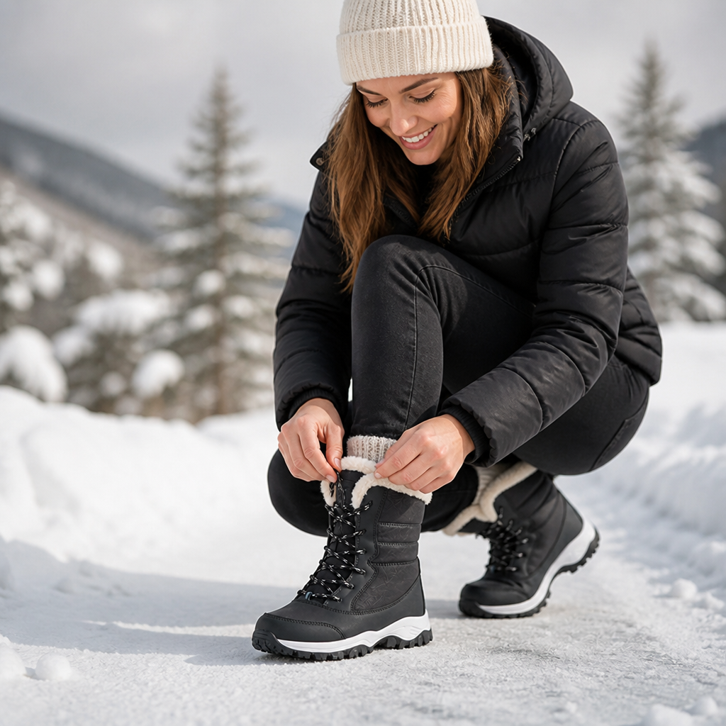Lined winter boots with lacing - warm down to -40 °C