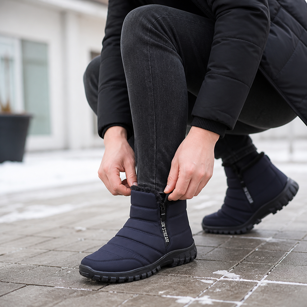 Waterproof winter ankle boots with platform sole and zipper