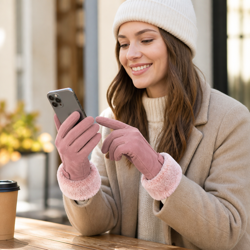Heated women's gloves with touchscreen functionality and adjustable heat