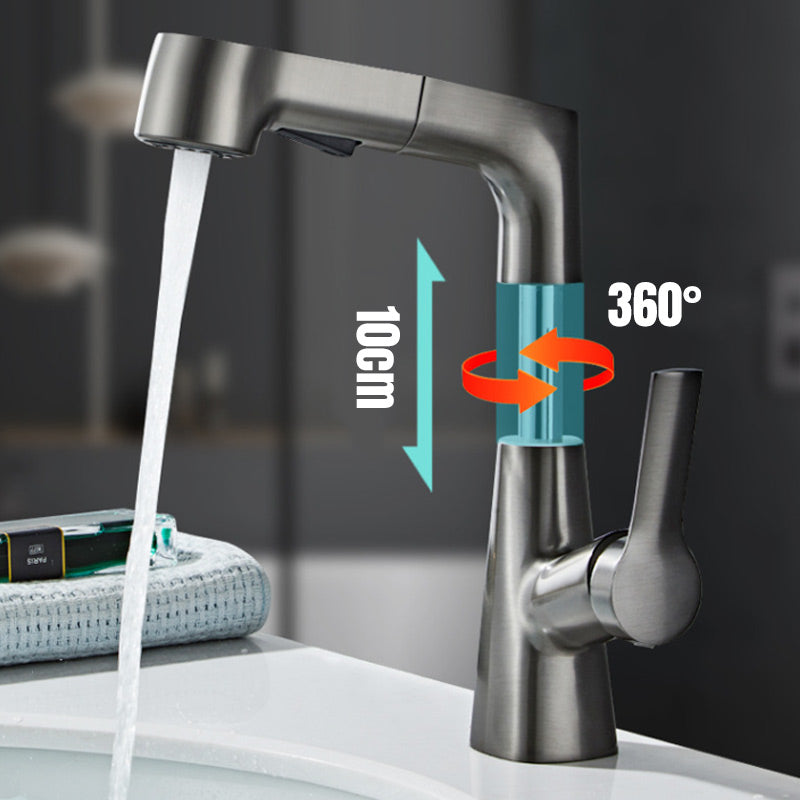 Badezimmerarmatur mit ausziehbarem Sprühkopf und 360-Grad-Auslauf
