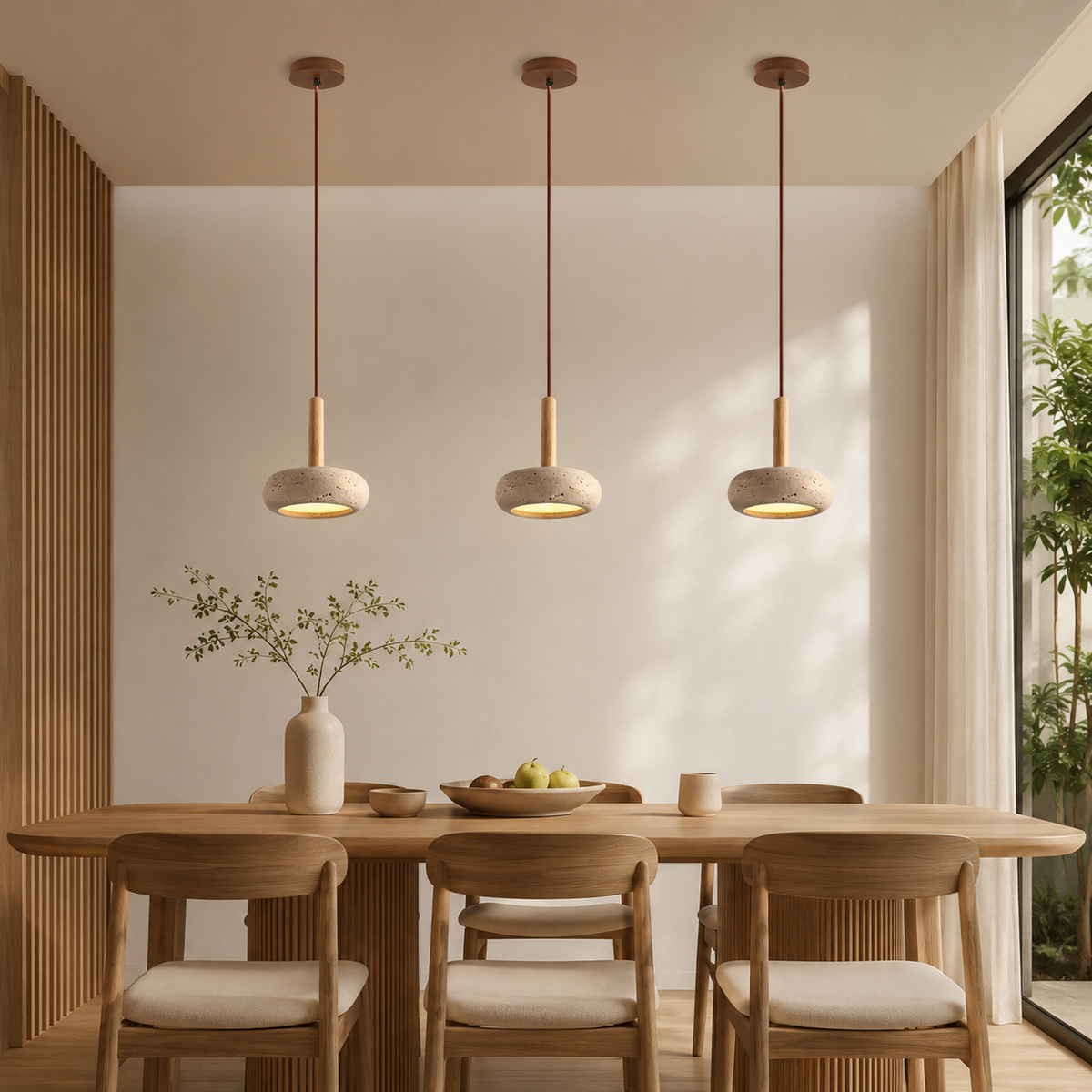 LED Hängeleuchte Japanischer Stil Naturstein Holz Warmweiß Ø15cm