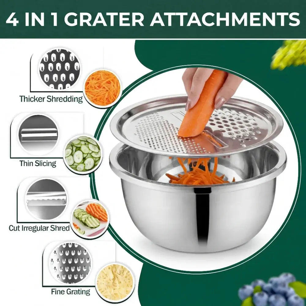 Mixing Bowl Set with Colander Insert and Stainless Steel Grater Lid